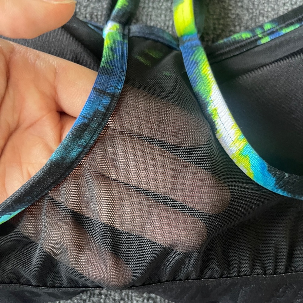 PINK Victoria's Secret | Size M | Black Sports Bra with Blue & Neon Green Print - Picture 4 of 11